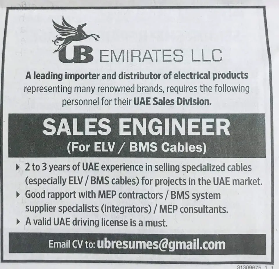 Sales Engineer Dubai UAE Gulf Career Hunt