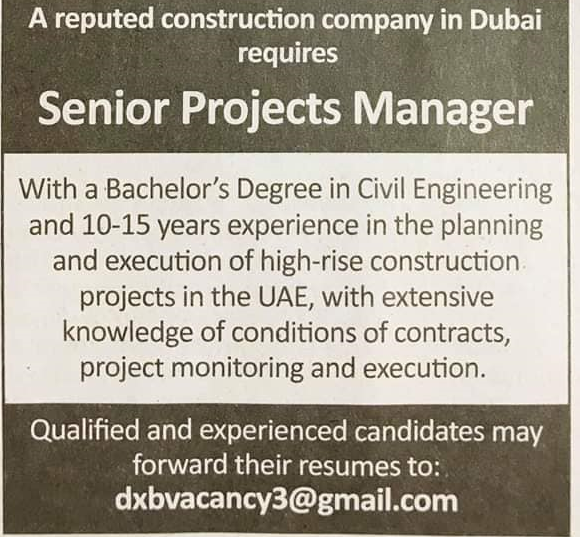 Senior Project Manager Dubai UAE | Gulf Career Hunt